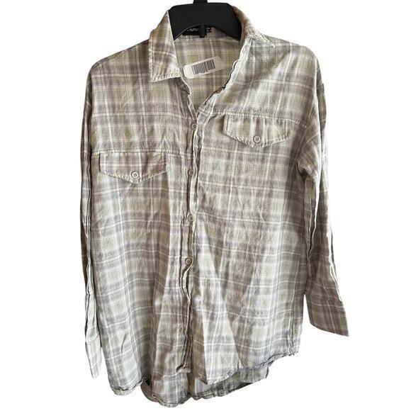 PLT Pretty Little Thing Light Green plaid thin fabric flannel Beachy size S - Picture 1 of 5